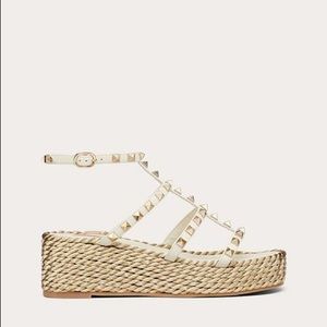 Valentino White Rockstud Wedge Sandal